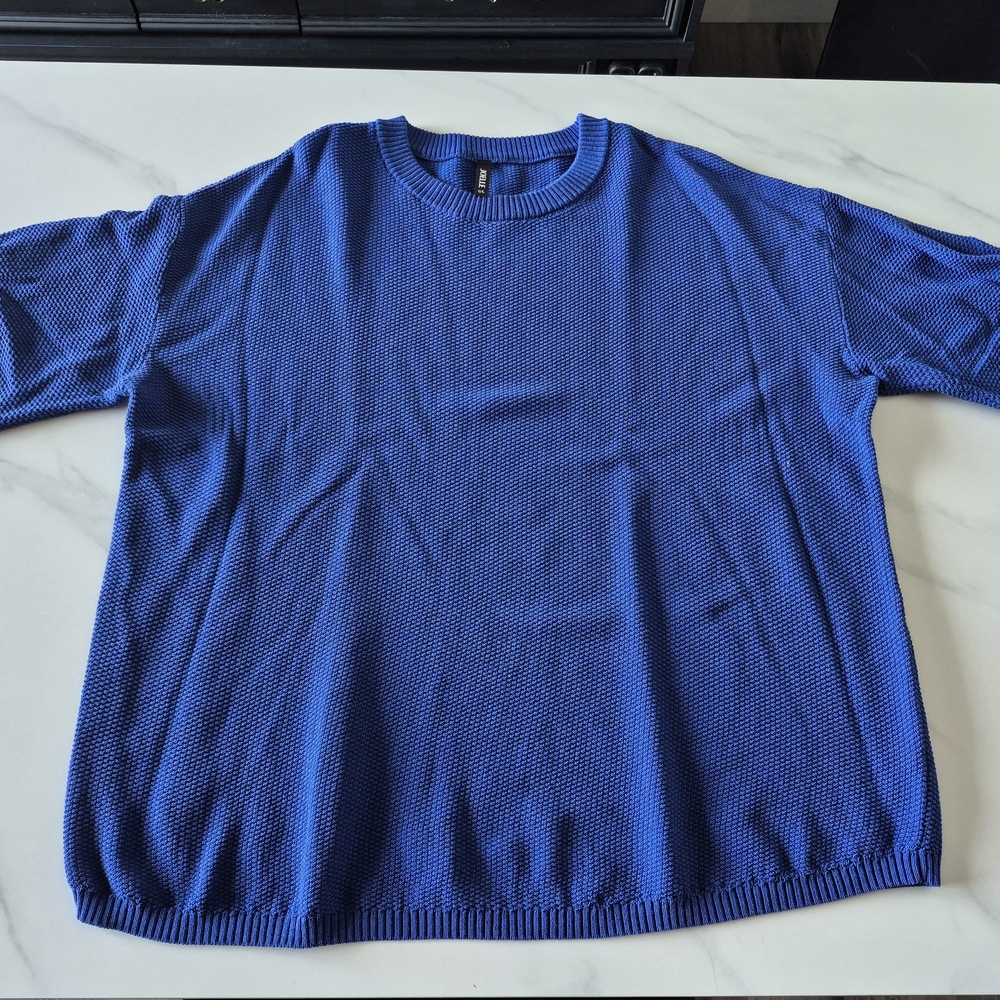 Women's Cobalt Blue Crewneck Textured Knit Sweater